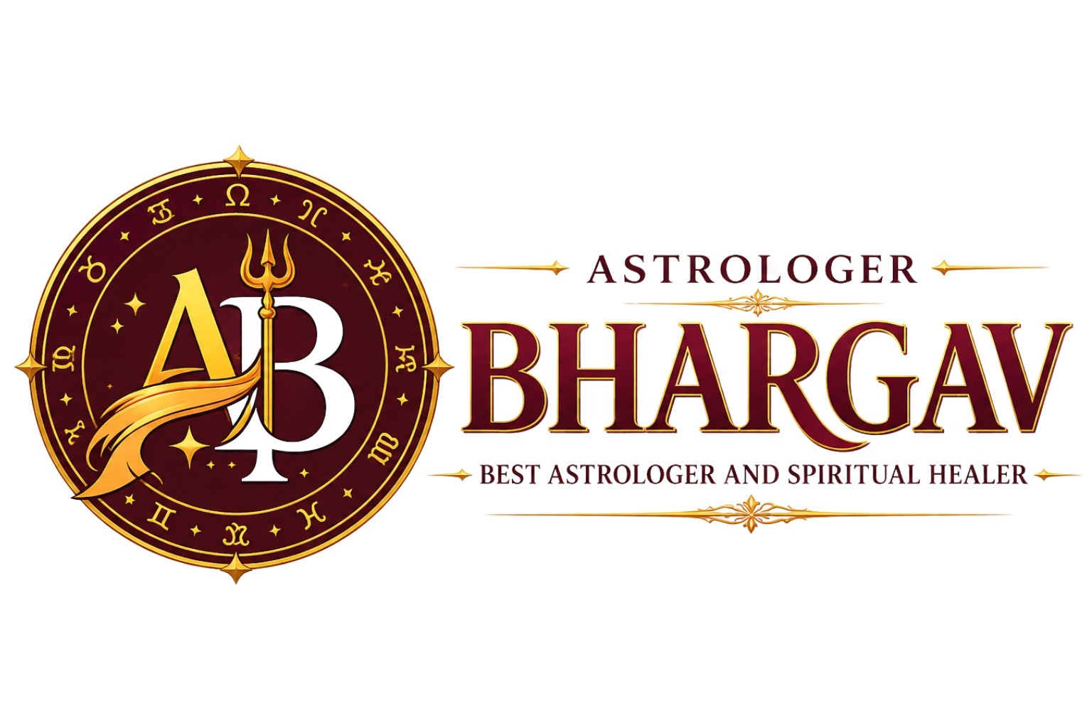 Complete original Astrologer Bhargav — Best Astrologer and Spiritual Healer logo, including the AB emblem and wording